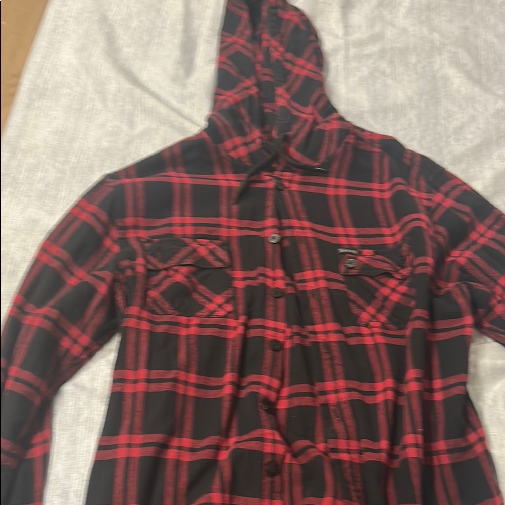 Red and Black Plaid Shirt Jacket